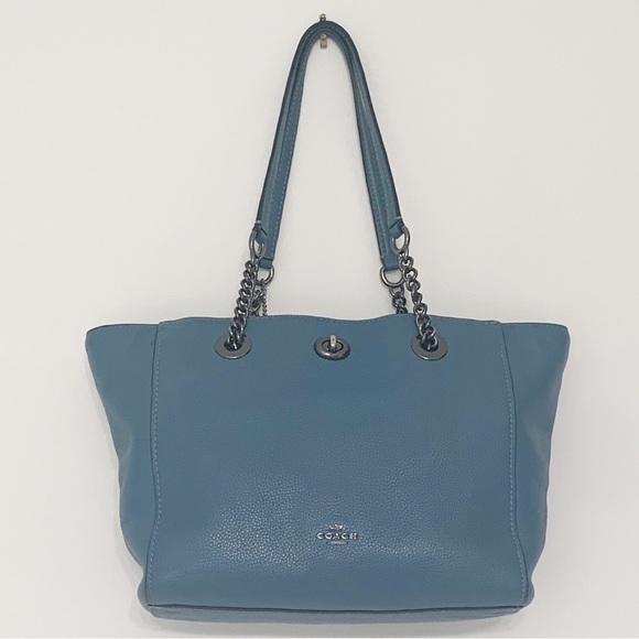 Coach Handbags - Coach Turnlock Chain Tote in Blue Pebbled